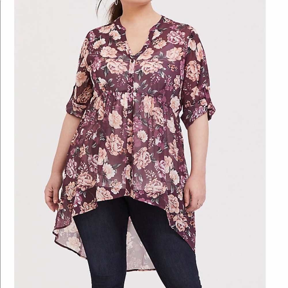 LEXIE - MAUVE PURPLE FLORAL CHIFFON BABYDOLL TUNIC